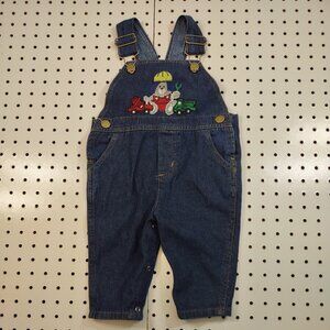Vintage Baby Overalls with Bear and Truck Embroidery, Size 3-6 Months